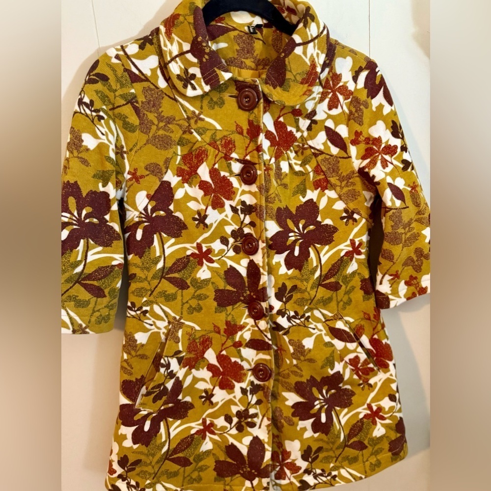 AMBITION Fall Gold Floral Button-Up Coat, Size S - Picture 2 of 12